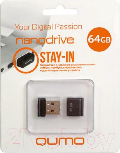 Изображение товара USB flash накопитель Qumo Nano 64GB 2.0 Black / QM64GUD-NANO