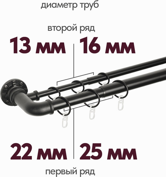 Изображение товара Карниз для штор UG HOME Раздвижной 2-рядный / 2КР-153-360-Ч (черный, 1.53-3.6м)
