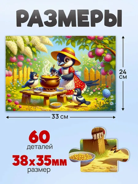 Изображение товара Пазл РЫЖИЙ КОТ Оживи мультфильм. Сорока-белобока / П60-3536 (60эл)