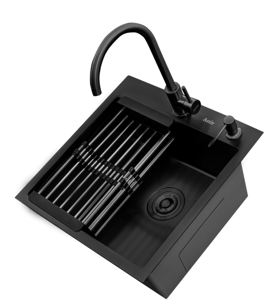 Изображение товара Мойка кухонная со смесителем Astir Decor PVD Black 50x50B (с сифоном, дозатором и коландером)