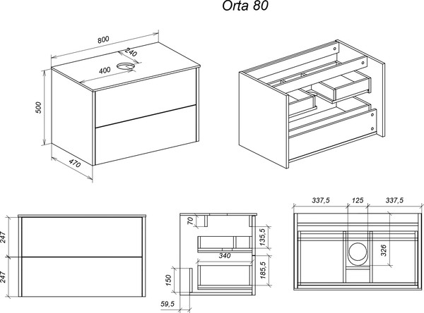 Изображение товара Тумба под умывальник Veneciana Orta 80 с 2-мя ящиками (белый)