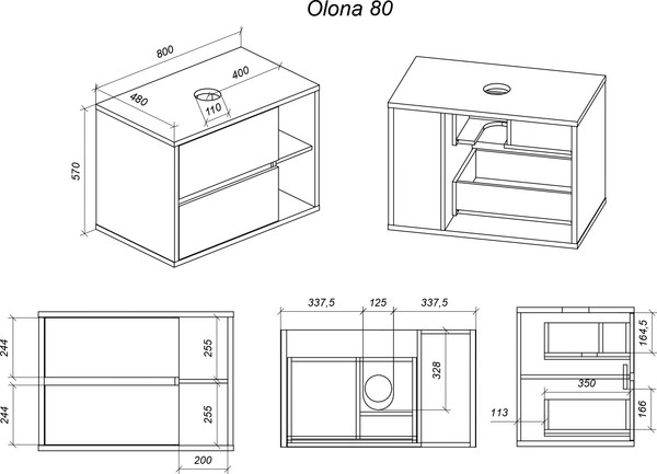 Изображение товара Тумба под умывальник Veneciana Olona 80 с 2-мя ящиками (пихта)