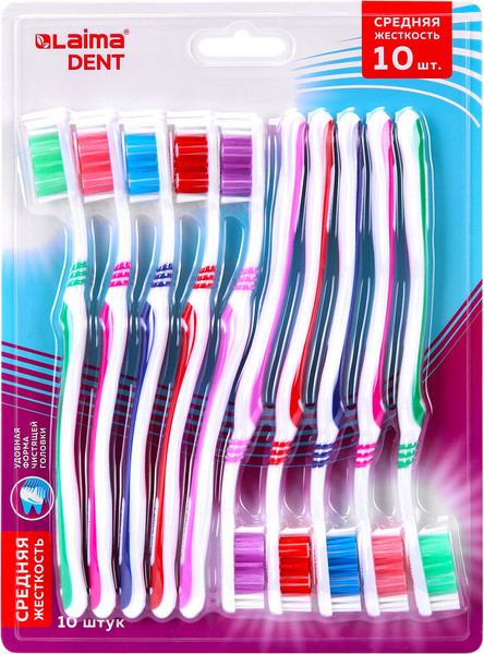 Изображение товара Набор зубных щеток Laima Dent средней жесткости / 609311 (10шт)