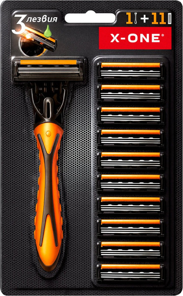 Изображение товара Бритвенный станок X-One мужcкой 3 лезвия 11 кассет / 700023 (оранжевый)