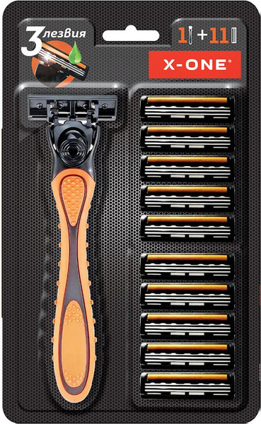 Изображение товара Бритвенный станок X-One мужcкой 3 лезвия 11 кассет / 700023 (оранжевый)