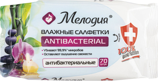 Изображение товара Влажные салфетки Мелодия Антибактериальные (70шт)