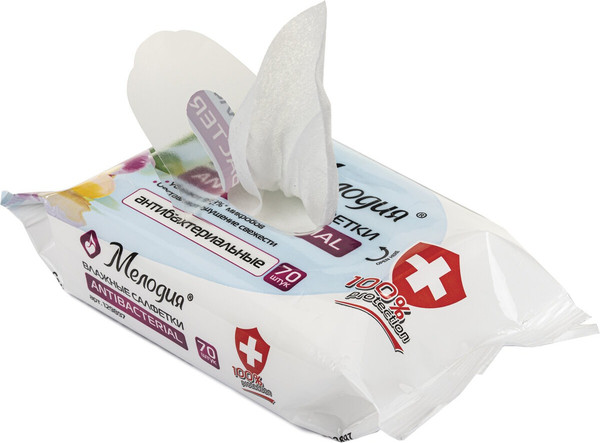 Изображение товара Влажные салфетки Мелодия Антибактериальные (70шт)