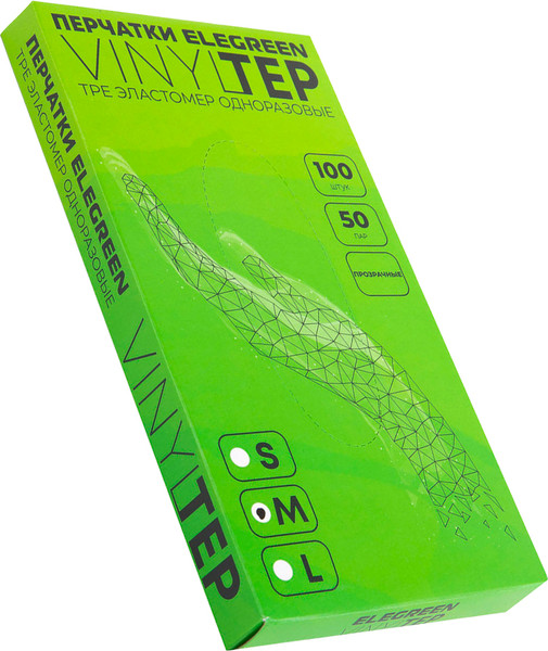 Изображение товара Перчатки одноразовые EleGreen эластомер TPE (100шт, M, прозрачный)