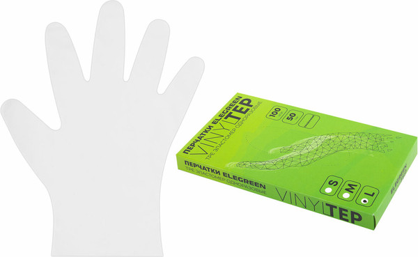 Изображение товара Перчатки одноразовые EleGreen эластомер TPE (100шт, L, прозрачный)