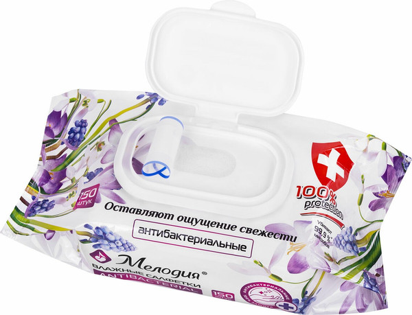 Изображение товара Влажные салфетки Мелодия Антибактериальные (150шт)