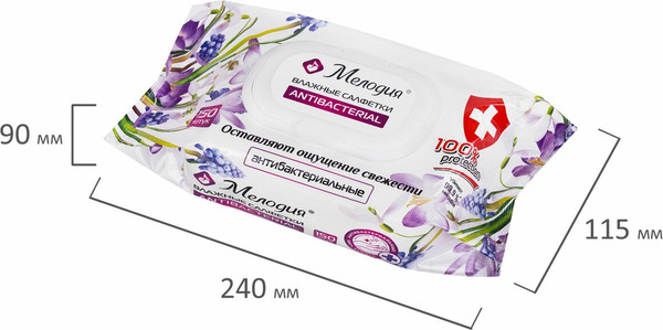 Изображение товара Влажные салфетки Мелодия Антибактериальные (150шт)
