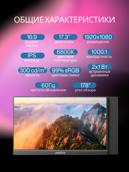Изображение товара Портативный монитор Arzopa A1M (черный)