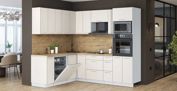 Изображение товара Кухонный гарнитур Interline Мила Лайт 1.896х2.38 (персидский жемчуг/персидский жемчуг/дуб бунратти)