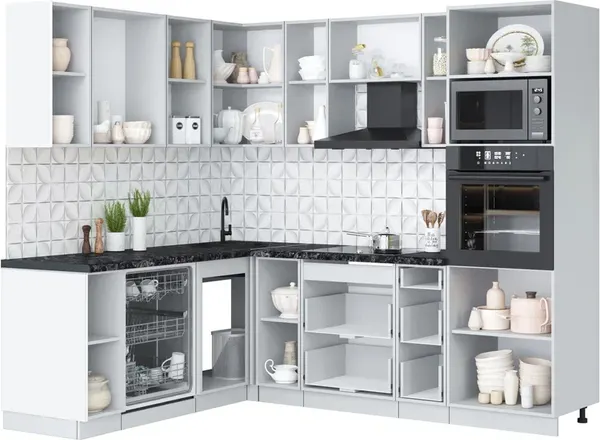 Изображение товара Кухонный гарнитур Interline Мила Лайт 1.896х2.38 (персидский жемчуг/персидский жемчуг/дуб бунратти)