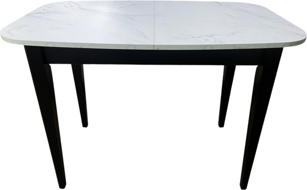 Изображение товара Обеденный стол Васанти Плюс Дорн 18мм 110/150x70  (мрамор кристалл/обвязка черная/опора черная)