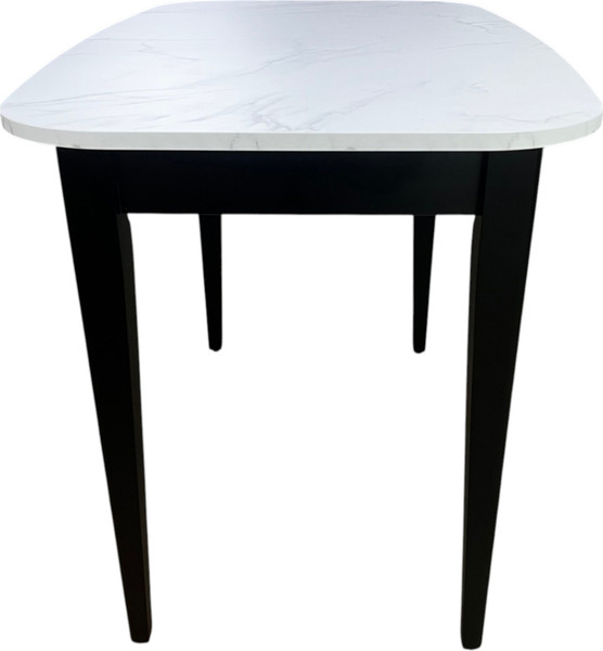 Изображение товара Обеденный стол Васанти Плюс Дорн 18мм 110/150x70  (мрамор кристалл/обвязка черная/опора черная)