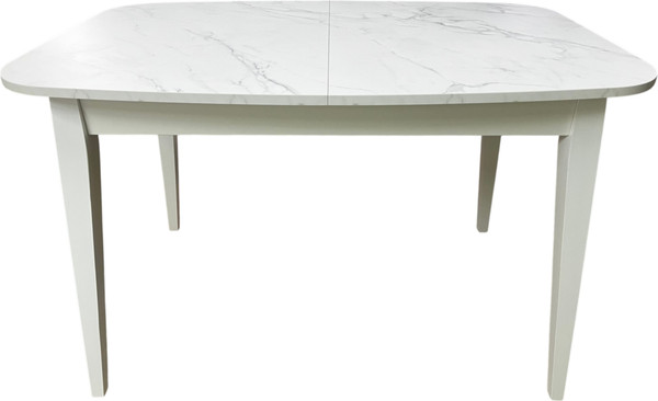 Изображение товара Обеденный стол Васанти Плюс Дорн 18мм 110/150x70  (мрамор кристалл/обвязка белая/опора белая)
