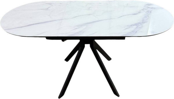 Изображение товара Обеденный стол Васанти Плюс Дорн-1 120/160x80 (мрамор белый глянец/черный/каркас черный/опора металл черный)