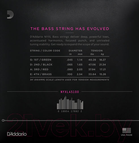 Изображение товара Струны для бас-гитары D'Addario NYXL45100