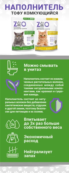Изображение товара Наполнитель для туалета Zoo Cat Litter Зелёный чай (12л/5кг)