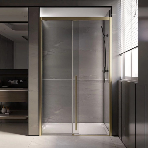Изображение товара Душевая дверь Veconi 150x200 / PTD30-G-150-01-C4 (стекло прозрачное/брашированное золото)