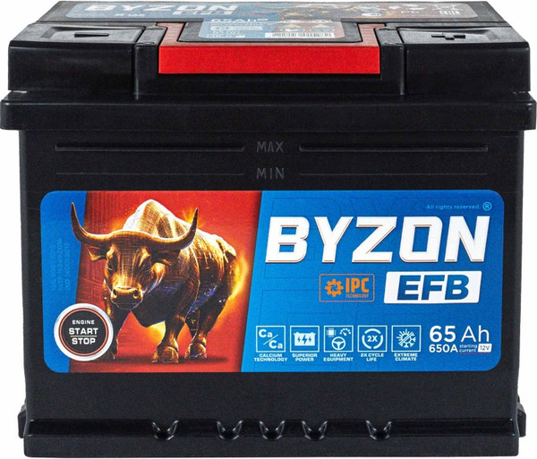 Изображение товара Автомобильный аккумулятор BYZON EFB R+ / BYZ650F (65 А/ч)