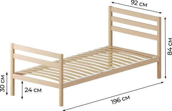 Изображение товара Односпальная кровать Домаклево Акация 90x190+С3+С1 (натуральный)