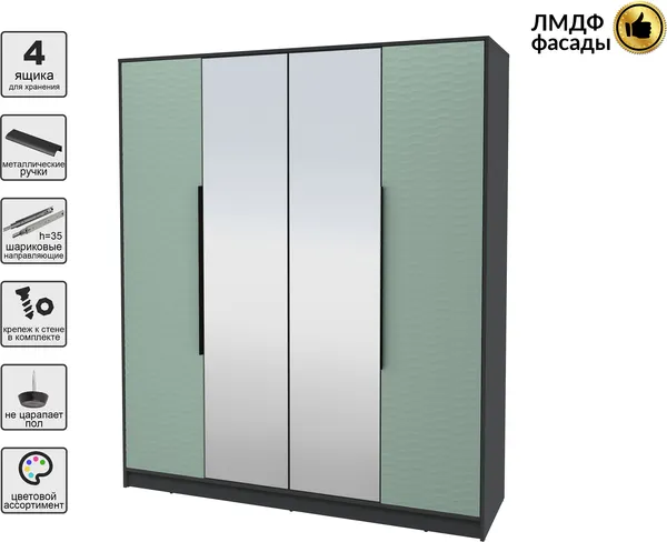 Изображение товара Шкаф Interline Концепт Зодиак КТ-Ш4з (антрацит/мята)