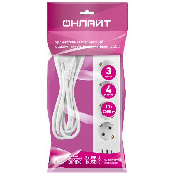 Изображение товара Удлинитель Онлайт OPE-USB-04-300-ESC-3x1 / 90842