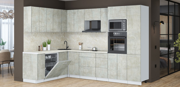 Изображение товара Кухонный гарнитур Interline Мила Лайт 1.896х2.98 (бетон лайт/бетон лайт/опал светлый)