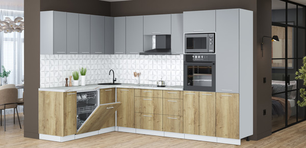 Изображение товара Кухонный гарнитур Interline Мила Лайт 1.896х2.98  (серебро/дуб золотой/серый каспий)