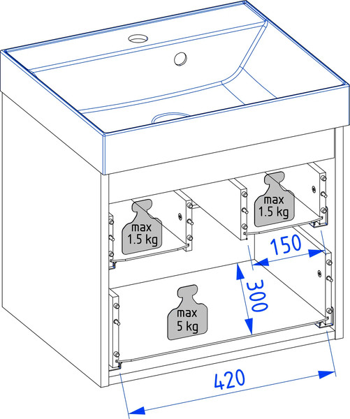 Изображение товара Тумба с умывальником Lauter Melisa 50 + 21652 (серо-зеленый п/мат, три ручки в комплекте + столешница текстура камня, белый Melisa 50)
