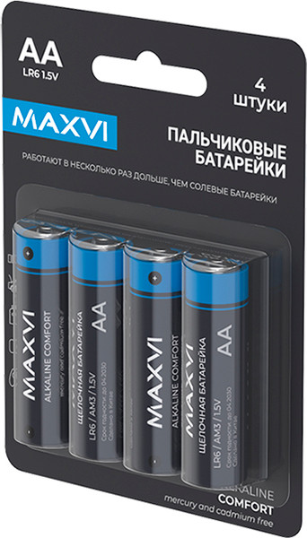 Изображение товара Комплект батареек Maxvi MBLR6CF4 Comfort AA Alkaline (4шт)
