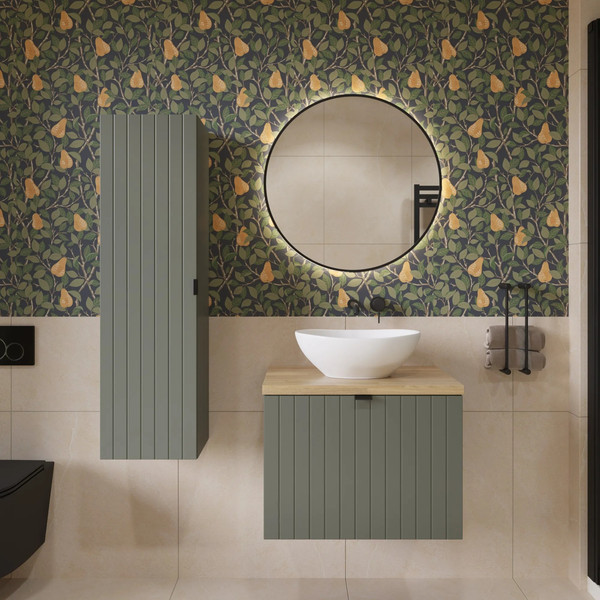 Изображение товара Тумба с умывальником Lauter Melisa 50 + 21652 (серо-зеленый п/мат, три ручки в комплекте + столешница текстура камня, черный Melisa 50)