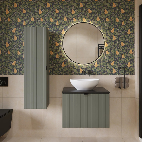 Изображение товара Тумба с умывальником Lauter Melisa 50 + 21652 (серо-зеленый п/мат, три ручки в комплекте + столешница текстура камня, черный Melisa 50)