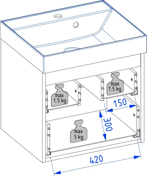 Изображение товара Тумба с умывальником Lauter Melisa 50 + 21652 (серо-зеленый п/мат, три ручки в комплекте + столешница текстура камня, черный Melisa 50)