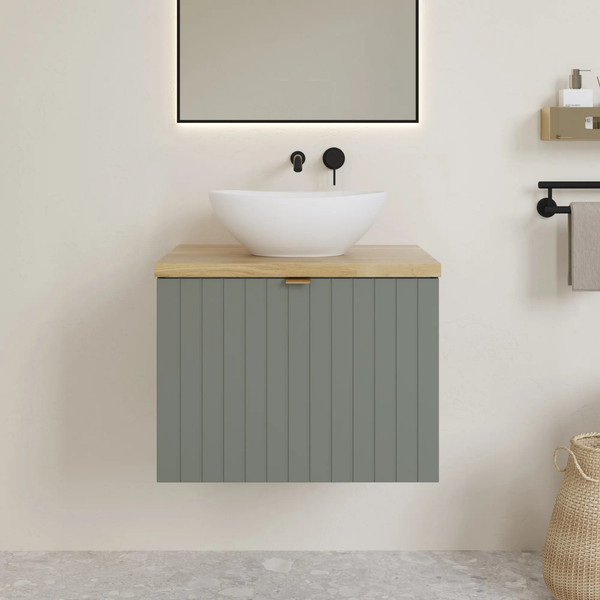 Изображение товара Тумба с умывальником Lauter Melisa 60 + 21652 (серо-зеленый п/мат, три ручки в комплекте + столешница текстура камня, черный Melisa 60)