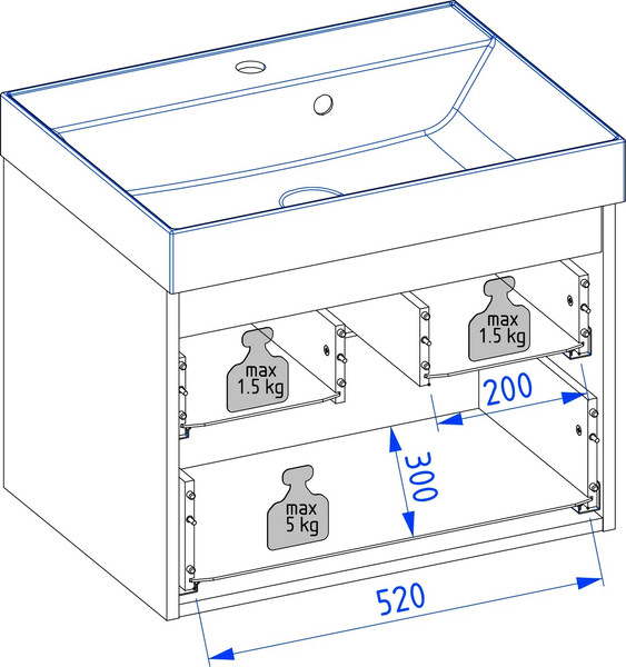 Изображение товара Тумба с умывальником Lauter Melisa 60 + 21652 (серо-зеленый п/мат, три ручки в комплекте + столешница текстура камня, черный Melisa 60)