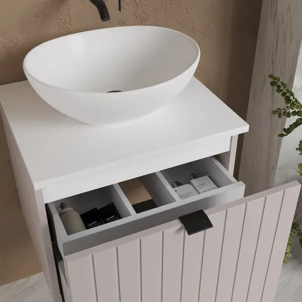 Изображение товара Тумба с умывальником Lauter Melisa 50 + 21652 (кашемир п/мат, три ручки в комплекте + столешница из цельного дуба Melisa 50)