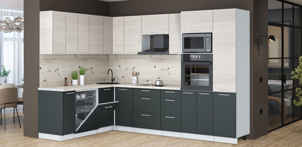 Изображение товара Кухонный гарнитур Interline Мила Лайт 1.896х2.98 (вудлайн кремовый/антрацит/бискайская сосна)