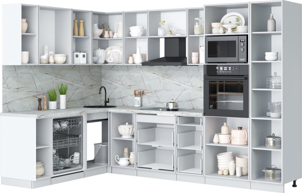 Изображение товара Кухонный гарнитур Interline Мила Лайт 1.896х2.98 (серебро/антрацит/белый гранит)