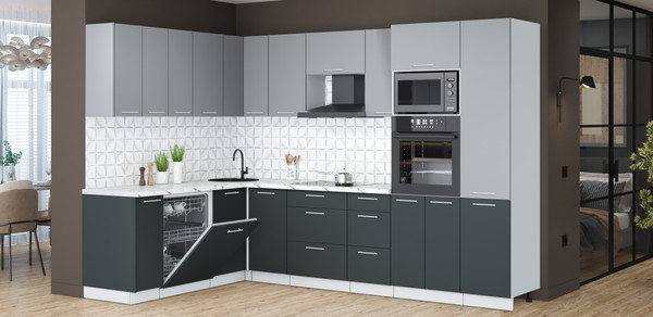 Изображение товара Кухонный гарнитур Interline Мила Лайт 1.896х2.98 (серебро/антрацит/белый гранит)