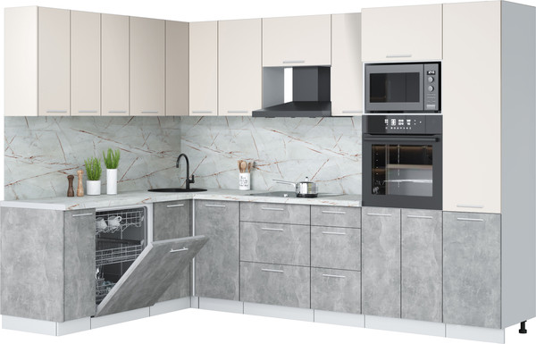 Изображение товара Кухонный гарнитур Interline Мила Лайт 1.896х2.98 (персидский жемчуг/бетон/серый каспий)