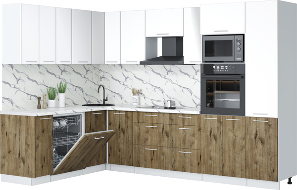 Изображение товара Кухонный гарнитур Interline Мила Лайт 1.896х2.98 (белый платинум/дуб веллингтон/белый гранит)