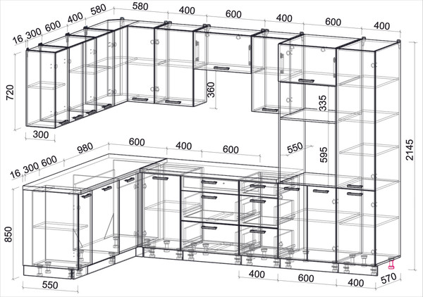 Изображение товара Кухонный гарнитур Interline Мила Лайт 1.896х2.98 (персидский жемчуг/дуб веллингтон/серый каспий)