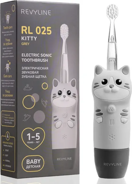 Изображение товара Детская звуковая зубная щетка Revyline RL 025 Baby Cat / 8620 (серый)