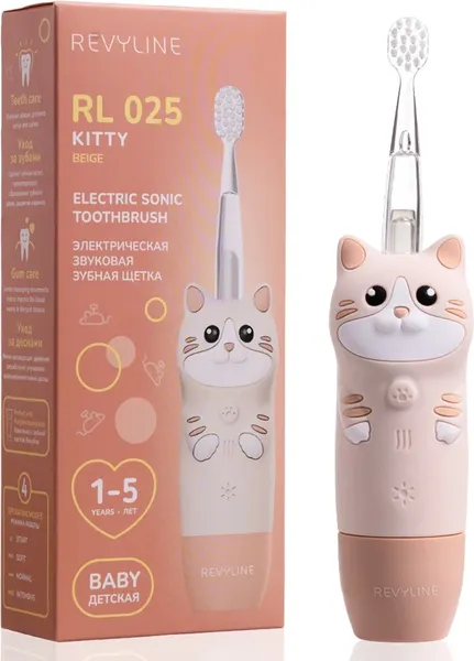 Изображение товара Детская звуковая зубная щетка Revyline RL 025 Baby Cat / 8619 (бежевый)