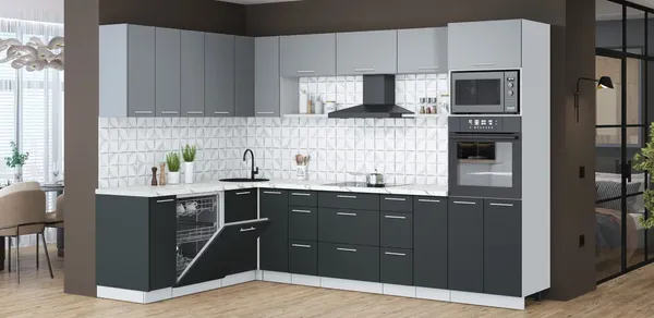 Изображение товара Кухонный гарнитур Interline Мила Лайт 1.896х2.98-2 (серебро/антрацит/белый гранит)