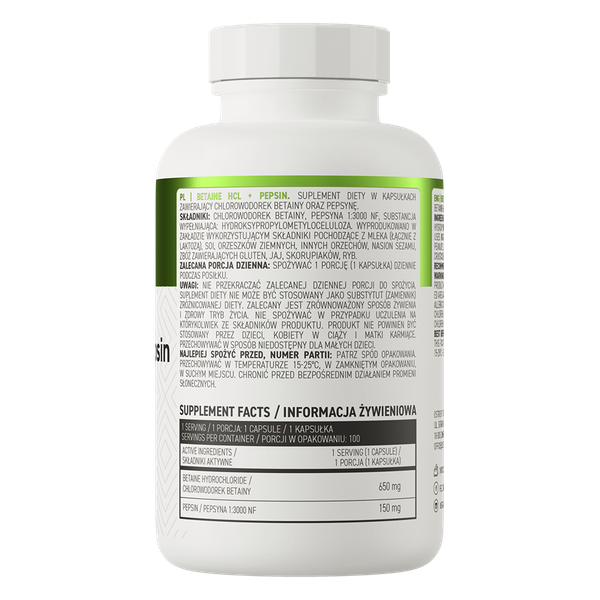 Изображение товара Пищевая добавка OstroVit Betaine HCl + Pepsin (100 капсул)