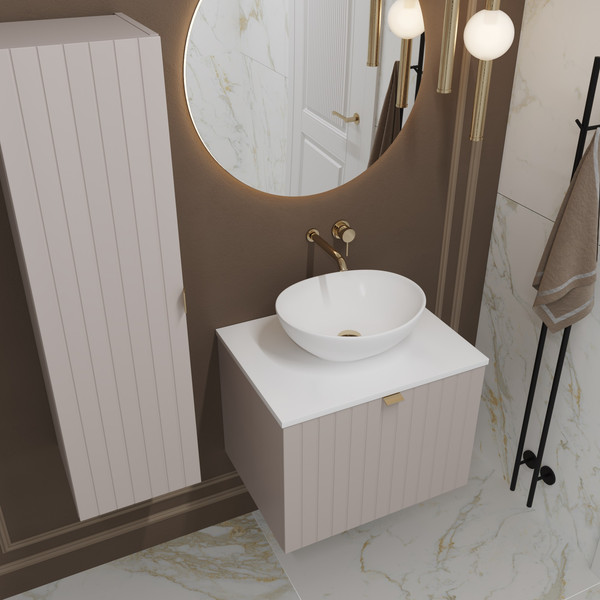 Изображение товара Тумба с умывальником Lauter Melisa 60 + 21652 (кашемир п/мат, три ручки в комплекте + столешница из цельного дуба Melisa 60)